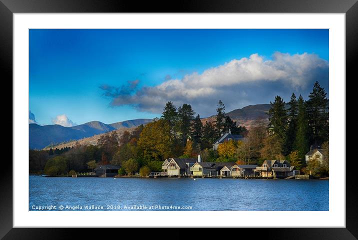 Lake Widermere and Boat Houses Framed Mounted Print by Angela Wallace