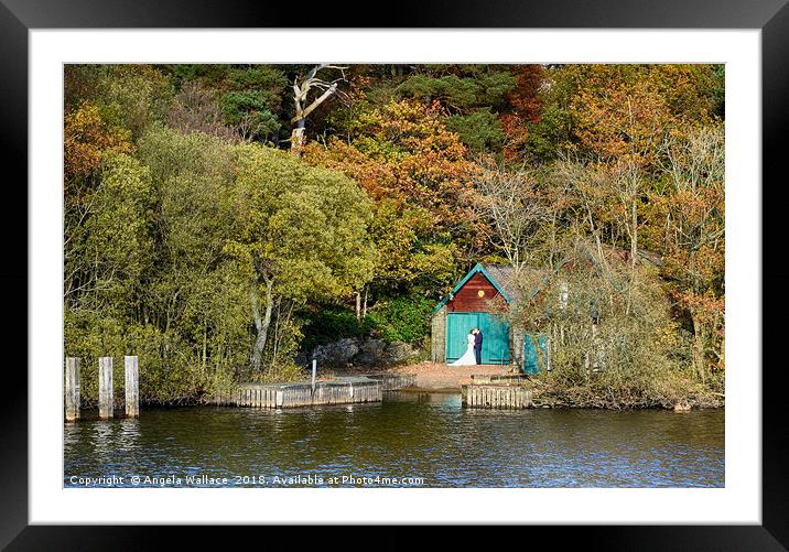 Bride and Groom at Lake Windermere Framed Mounted Print by Angela Wallace