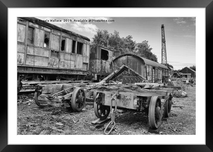The graveyard of trains black and white Framed Mounted Print by Angela Wallace