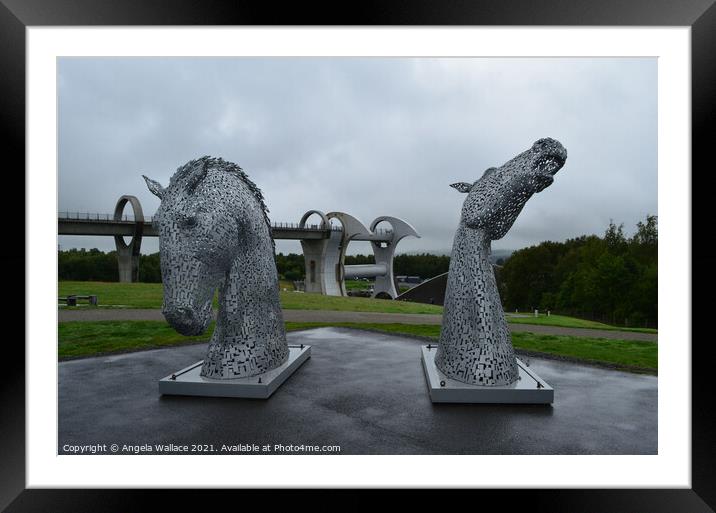 The Kelpies visit The Falkirk Wheel Framed Mounted Print by Angela Wallace