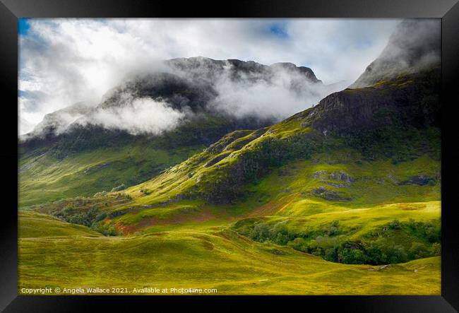 Moody Mountains  at Glen Etive Framed Print by Angela Wallace