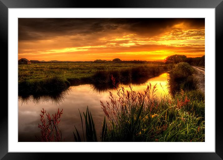 Braunton Marsh sunset Framed Mounted Print by Dave Wilkinson North Devon Ph