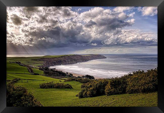 Baggy Point and Putsborough Sands. Framed Print by Dave Wilkinson North Devon Ph