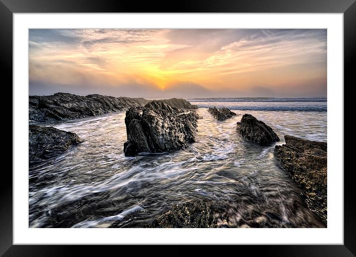 Croyde Bay sea mist sunset sunset Framed Mounted Print by Dave Wilkinson North Devon Ph