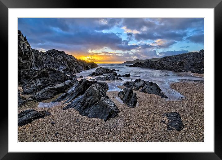 Barricane Beach sunset Framed Mounted Print by Dave Wilkinson North Devon Ph
