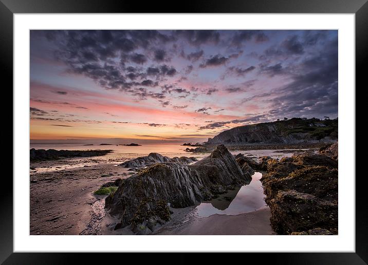 Lee Bay Sunrise Framed Mounted Print by Dave Wilkinson North Devon Ph