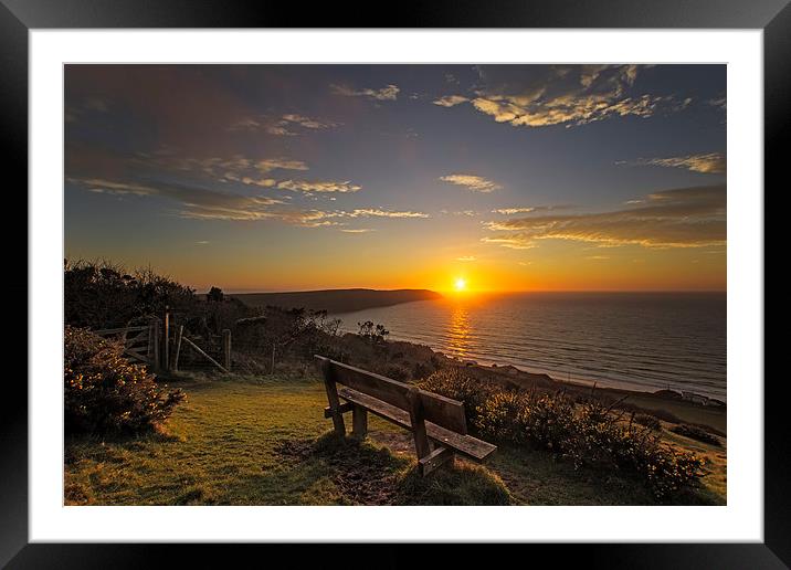 Baggy Point sunset Framed Mounted Print by Dave Wilkinson North Devon Ph