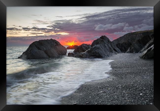 Sandy Cove Sunrise. Framed Print by Dave Wilkinson North Devon Ph