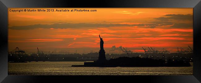 New York Harbour Sunset Framed Print by Martin White
