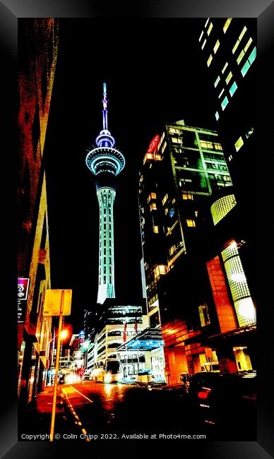 Sky Tower at night Framed Print by Colin Chipp