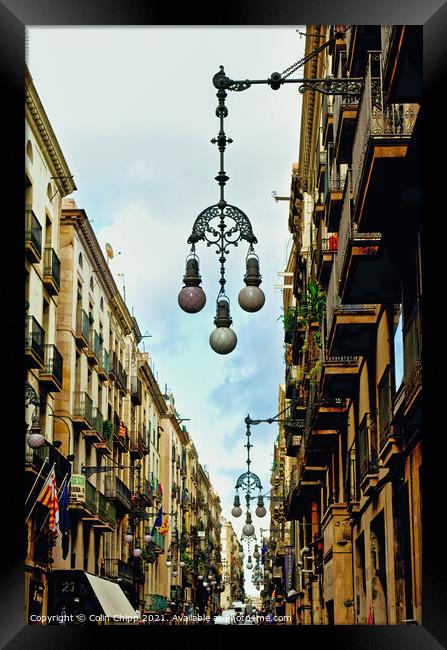 Barcelona streetlamps Framed Print by Colin Chipp