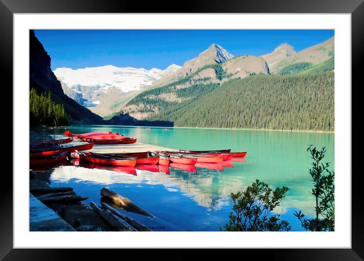 Canoes on Lake Louise Framed Mounted Print by Colin Chipp