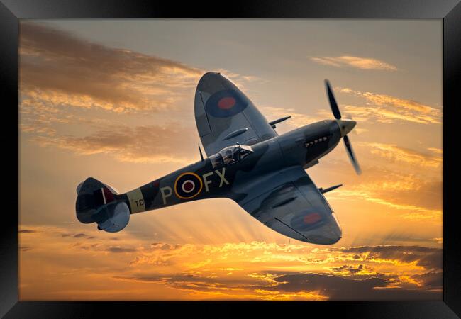 Spitfire at Sunset Framed Print by Derek Beattie