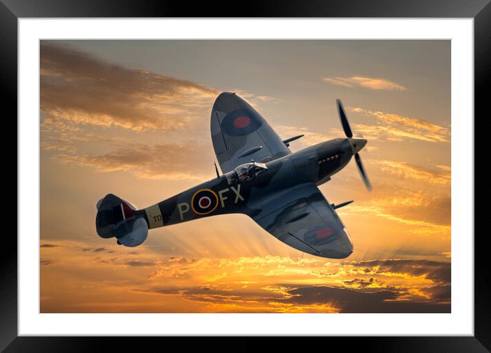 Spitfire at Sunset Framed Mounted Print by Derek Beattie