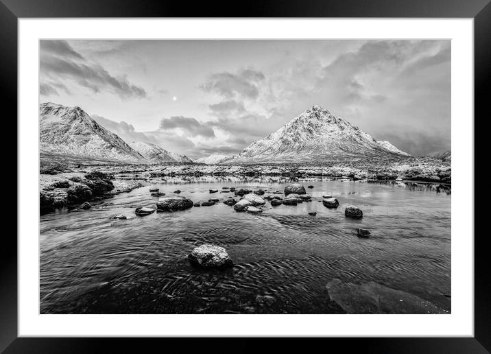 The Buachaille Etive Mor in Winter Framed Mounted Print by Derek Beattie