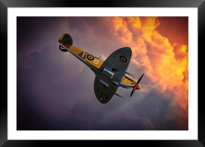 Spitfire Sunset Dive Framed Mounted Print by Derek Beattie
