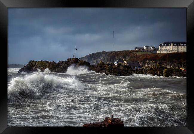 Portpatrick Harbour on a Stormy Day Framed Print by Derek Beattie