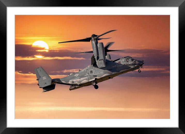 USAF CV-22B Osprey at Sunset Framed Mounted Print by Derek Beattie