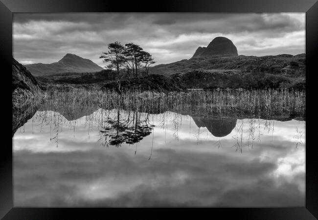 Suilven and Canisp Reflections Framed Print by Derek Beattie