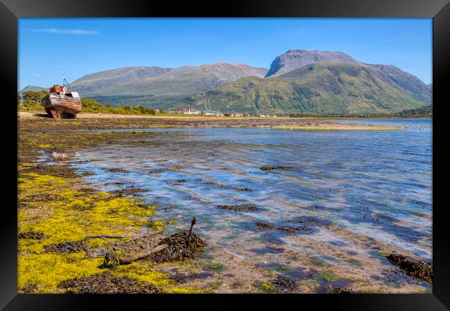 Ben Nevis and the Corpach Wreck Framed Print by Derek Beattie