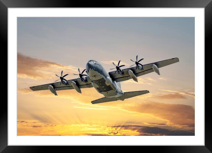 Lockheed Hercules Sunset Mission Framed Mounted Print by Derek Beattie