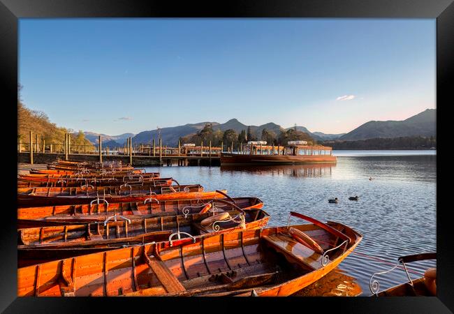 Derwent Water Boats and Cat Bells Framed Print by Derek Beattie