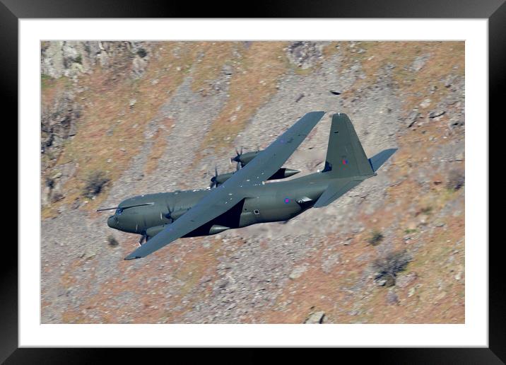 RAF C130 Hercules Low Level Flying Framed Mounted Print by Derek Beattie