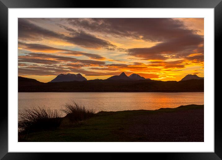 Radiant Silhouette of Assynt and Coigach Mountains Framed Mounted Print by Derek Beattie