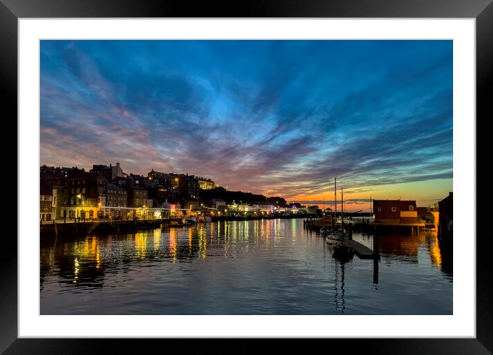 Whitby Harbour Sunset Reflections Framed Mounted Print by Derek Beattie