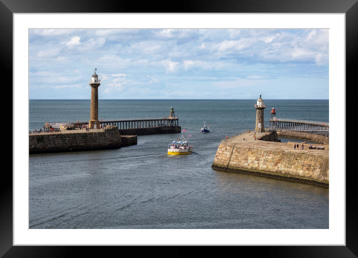 Whitby Harbour East and West Piers Framed Mounted Print by Derek Beattie