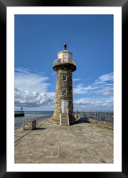 Whitby East Pier Lighthouse Framed Mounted Print by Derek Beattie