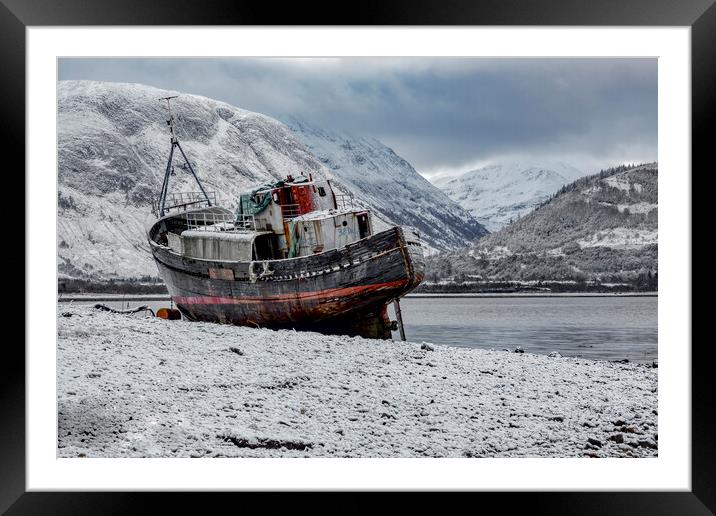 The Corpach Shipwreck and Ben Nevis Framed Mounted Print by Derek Beattie