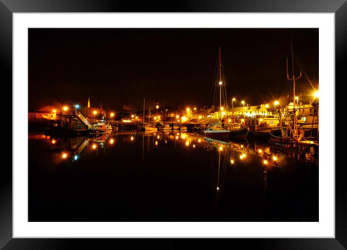 Girvan Harbour at Night Framed Mounted Print by Derek Beattie