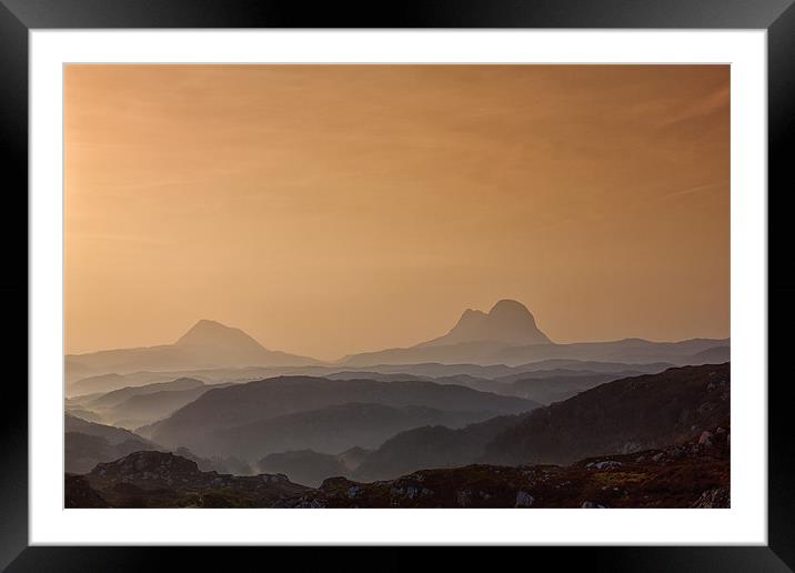 Suilven and Canisp Misty Sunrise Scotland Framed Mounted Print by Derek Beattie