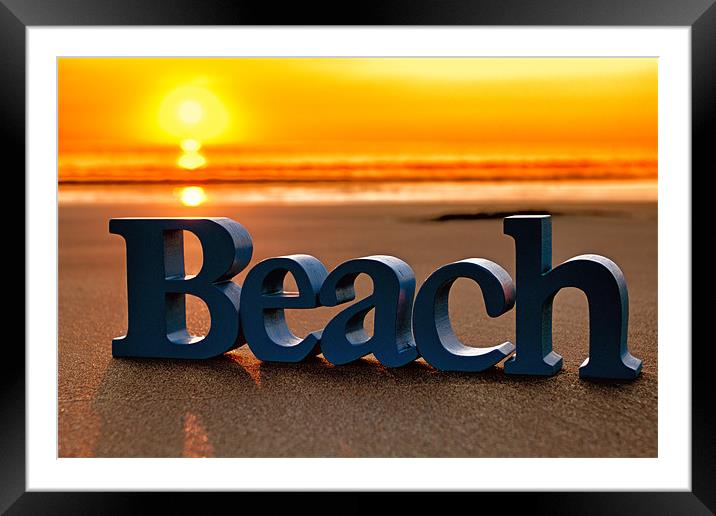 Beach Letters on the Sand at Sunset Framed Mounted Print by Derek Beattie