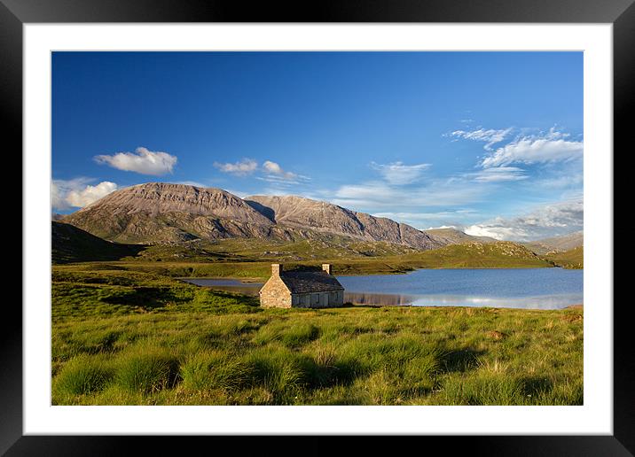 Arkle Crofthouse and Loch Stack Framed Mounted Print by Derek Beattie