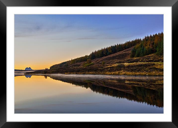 Suilven Sunset across Loch Craggie Scotland Framed Mounted Print by Derek Beattie