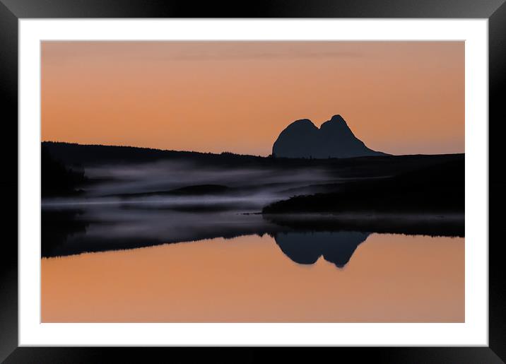 Misty Suilven at Sunset Framed Mounted Print by Derek Beattie