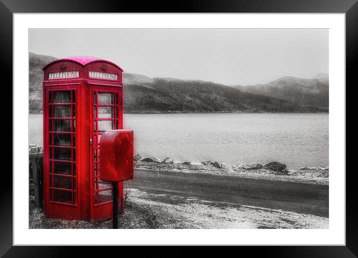 Red Telephone Box in the Snow Framed Mounted Print by Derek Beattie