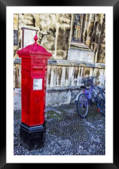 Red Post Box and Bicycle Framed Mounted Print by Derek Beattie