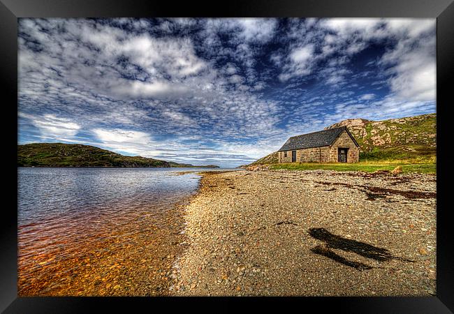 Boathouse on Loch Laxford Framed Print by Derek Beattie