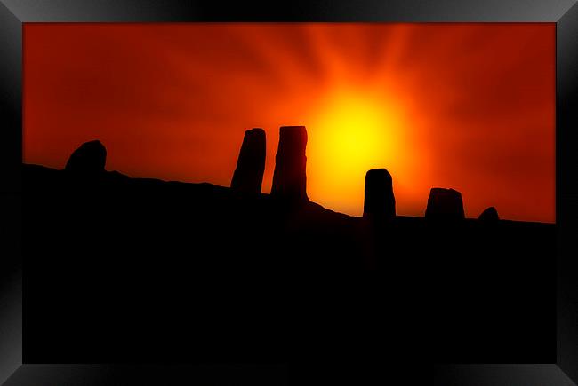 Cairn Holy Standing Stones at Sunrise Framed Print by Derek Beattie
