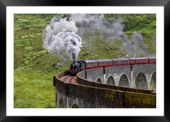 Steam Train Crossing the Glenfinnan Viaduct Framed Mounted Print by Derek Beattie