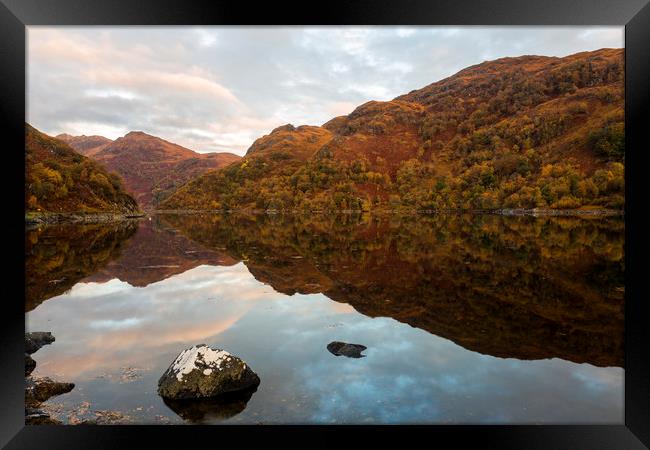 Loch Hourn Autumnal Reflections Framed Print by Derek Beattie