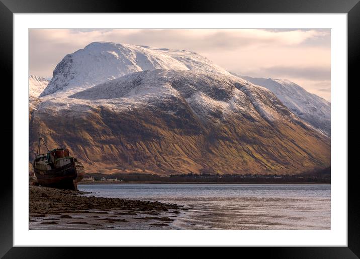 Ben Nevis and the Corpach Wreck Framed Mounted Print by Derek Beattie