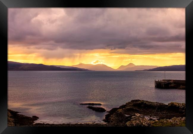 Cuillin Mountain Sunset from Gairloch Harbour Framed Print by Derek Beattie