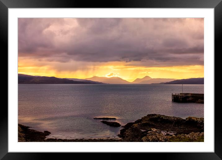 Cuillin Mountain Sunset from Gairloch Harbour Framed Mounted Print by Derek Beattie