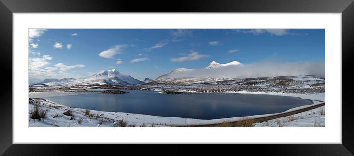 Assynt Mountain Panorama in Winter Framed Mounted Print by Derek Beattie