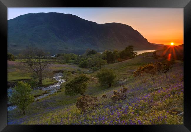 Rannerdale Valley Bluebells at Sunset Framed Print by Derek Beattie