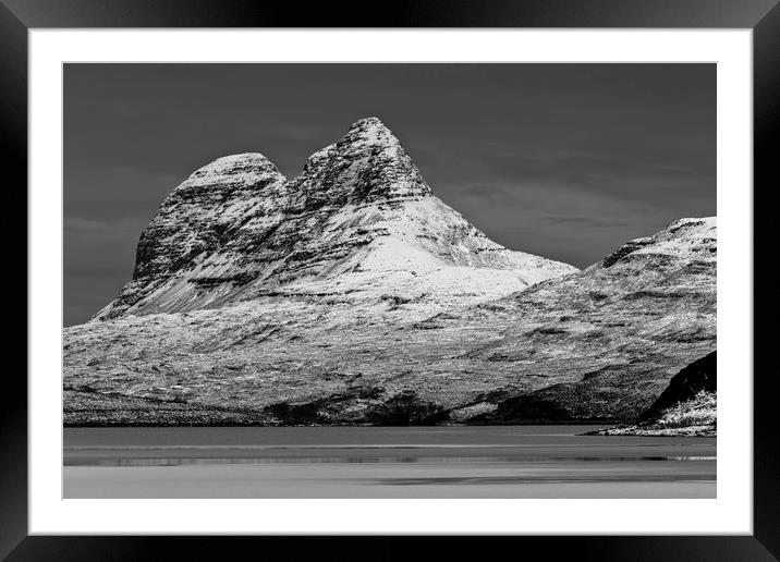 Suilven Scotland with Winter Snow Framed Mounted Print by Derek Beattie